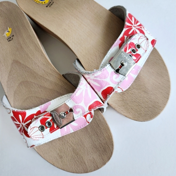 Dr. Scholl's Vintage Wood "Exercise Sandals" With Floral Leather Uppers, Size 8 - Picture 4 of 16